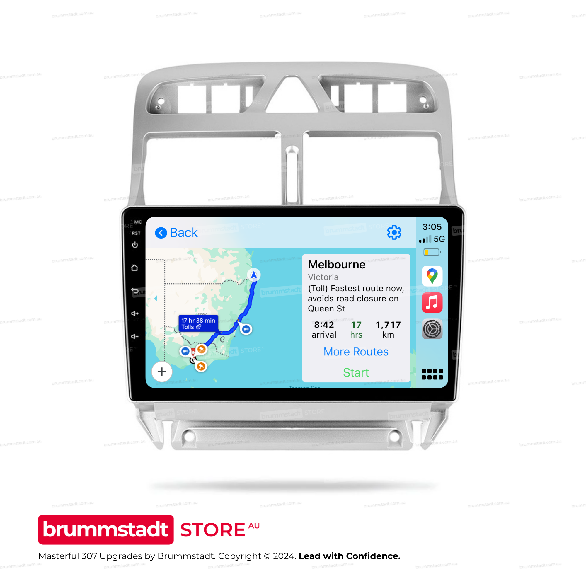 Peugeot 307 2002-2013 - Premium Head Unit Upgrade Kit: Radio Infotainment System with Wired & Wireless Apple CarPlay and Android Auto Compatibility