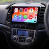 Brummstadt head unit for Hyundai Santa Fe 2006-2012, featuring a sleek design with a large touchscreen displaying active Apple CarPlay interface, showcasing apps like Google Maps, Waze, and Telegram, as well as music and messaging functionality, enhancing navigation and communication for Hyundai Santa Fe drivers.