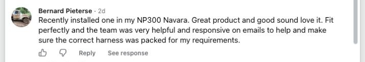 Facebook comment from a Brummstadt customer: 04 facebook post 862742799831476 comment 1354057576141983 bernard pieterse recently installed one in my np300 navara great