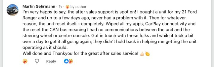 Facebook comment from a Brummstadt customer: 12 facebook post 369130155859412 comment 1686665965415053 martin gehrmann a year ago im very happy to say the after sales support is