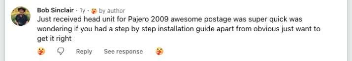 Facebook comment from a Brummstadt customer: 15 facebook post 351657380940023 comment 1549099852391071 bob sinclair a year ago just received head unit for pajero 2009 awesome