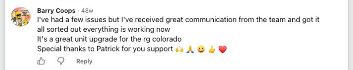 Facebook comment from a Brummstadt customer: 25 facebook post 862742799831476 comment 1276875400586226 barry coops i ve had a few issues but i ve received great co
