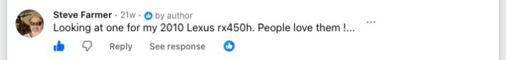 Facebook comment from a Brummstadt customer: 46 facebook post 351657380940023 comment 1927814651148427 steve farmer looking at one for my 2010 lexus rx450h people l